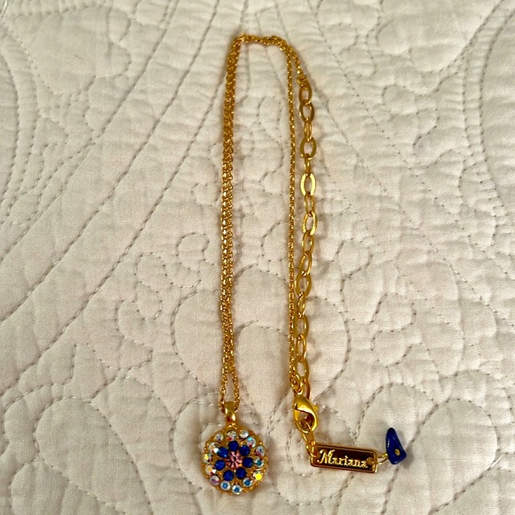 Mariana Guardian Angel Necklace with Blue, Purple, & Clear Crystals; EUC - Picture 3 of 3